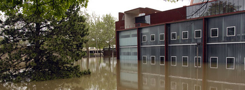 The U of I's Art Building West during the 2008 flood.